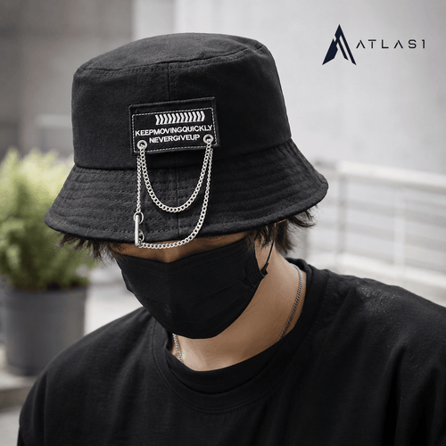 Bawełniany Kapelusz Bucket Techwear z Detalem Łańcuszka