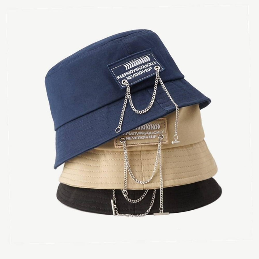 Cotton Chain Detail Techwear Bucket Hat — Visible chain details