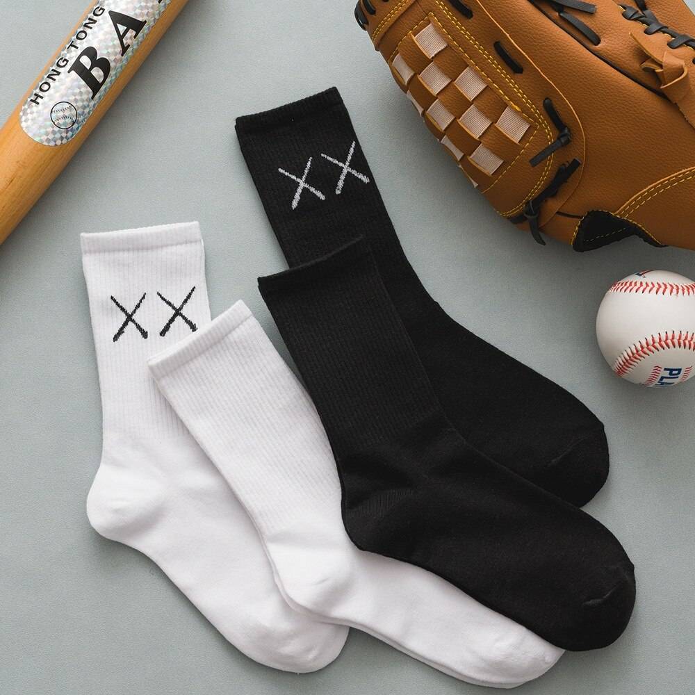 Cotton XX Print Black and White Techwear Sports Socks - ATLAS 1