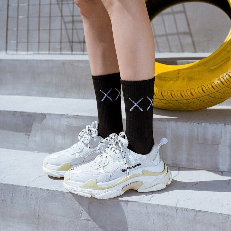 Cotton XX Print Black and White Techwear Sports Socks - ATLAS 1