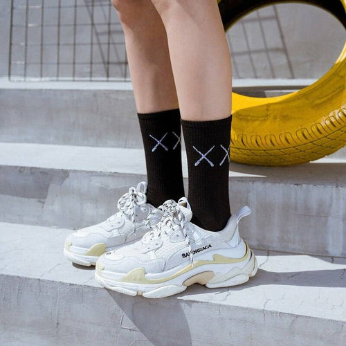 Cotton XX Print Black and White Techwear Sports Socks - ATLAS 1