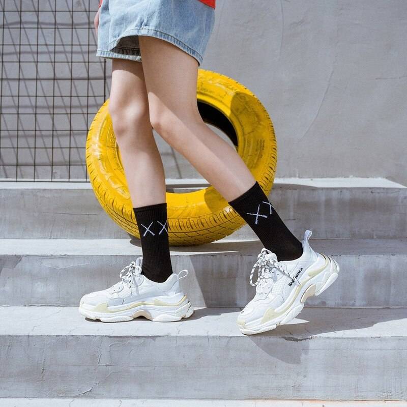 Cotton XX Print Black and White Techwear Sports Socks - ATLAS 1