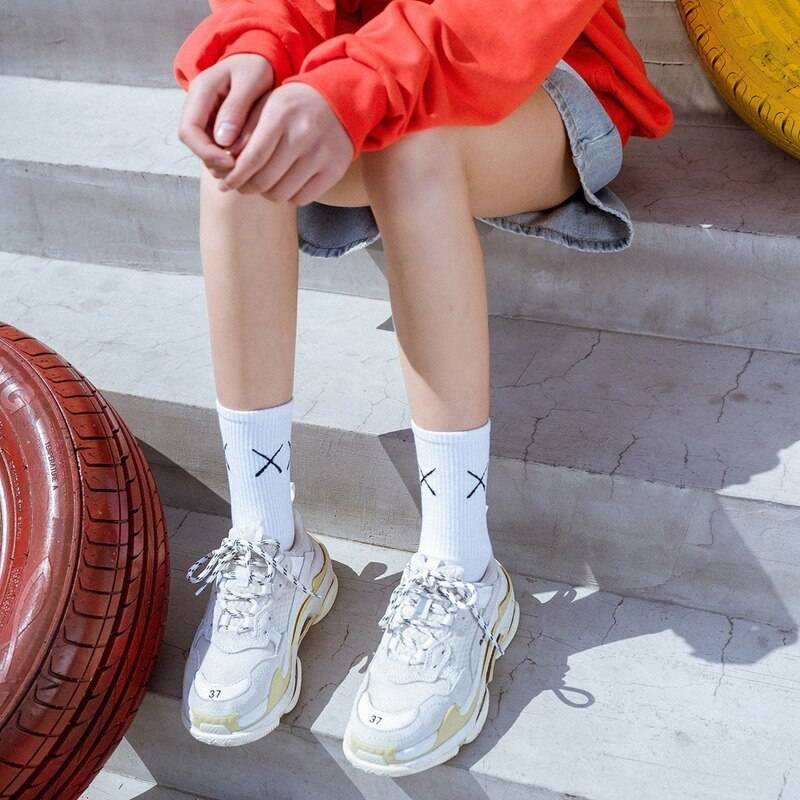 Cotton XX Print Black and White Techwear Sports Socks - ATLAS 1
