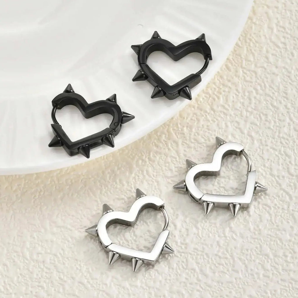 Creative Gothic Punk Rivet Heart Hoop Earrings - ATLAS 1