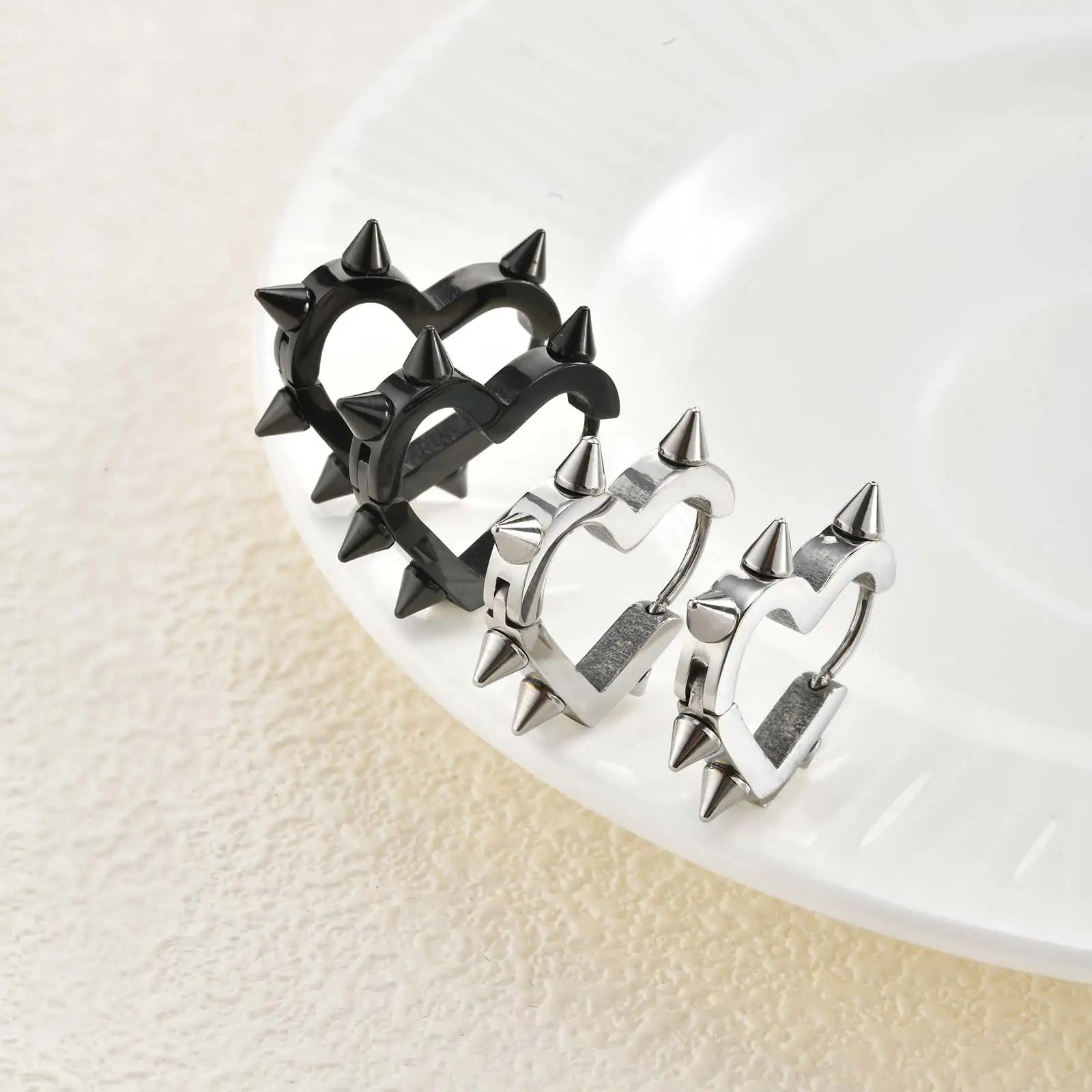 Creative Gothic Punk Rivet Heart Hoop Earrings - ATLAS 1