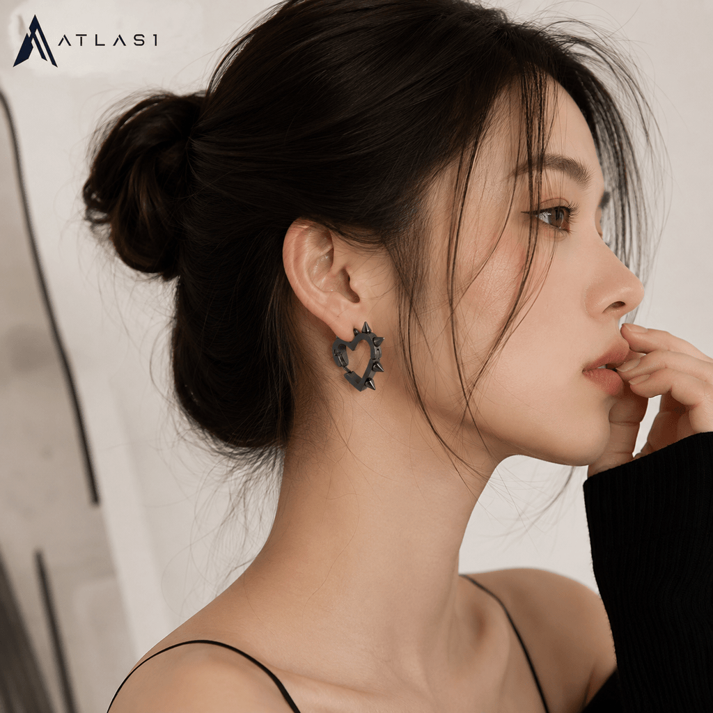 Creative Gothic Punk Rivet Heart Hoop Earrings - ATLAS 1