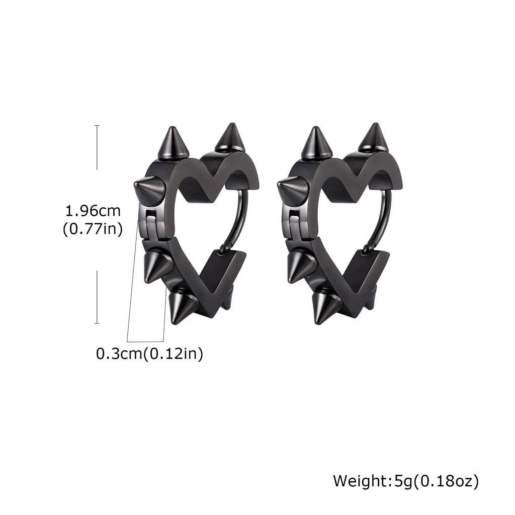 Creative Gothic Punk Rivet Heart Hoop Earrings - ATLAS 1