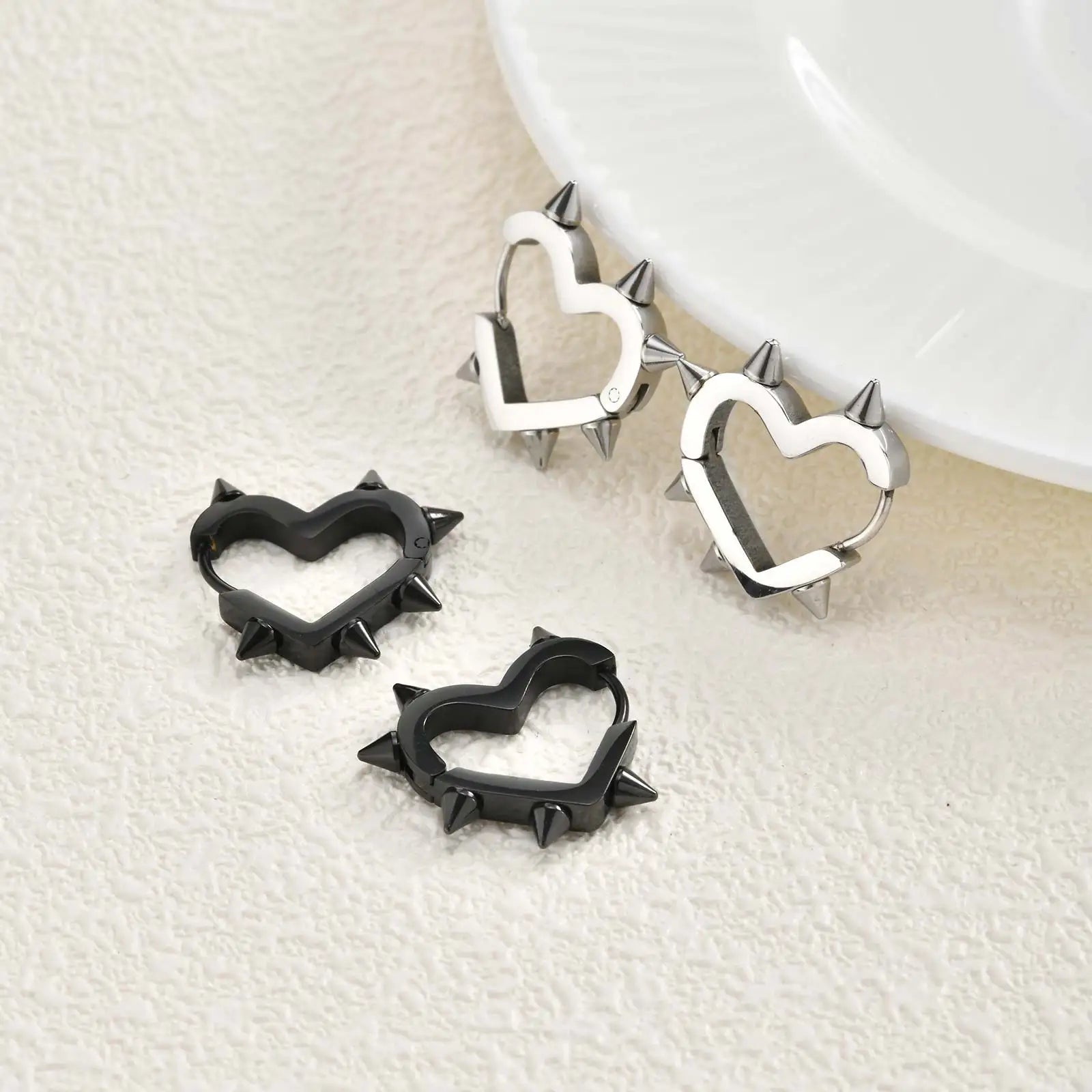 Creative Gothic Punk Rivet Heart Hoop Earrings - ATLAS 1