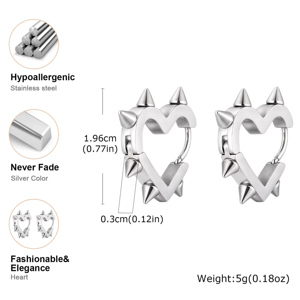 Creative Gothic Punk Rivet Heart Hoop Earrings - ATLAS 1