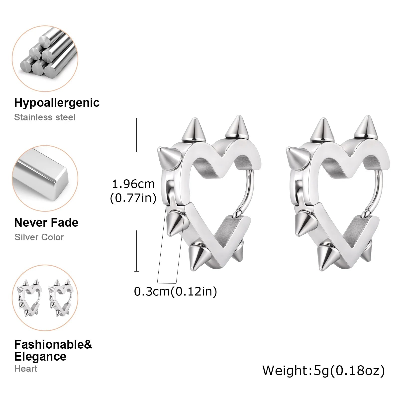 Creative Gothic Punk Rivet Heart Hoop Earrings - ATLAS 1