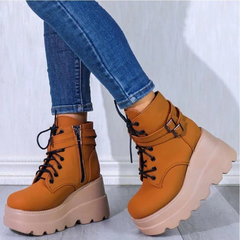 Dark Techwear Women Platform Ankle Boots - ATLAS 1 - Techwear Store