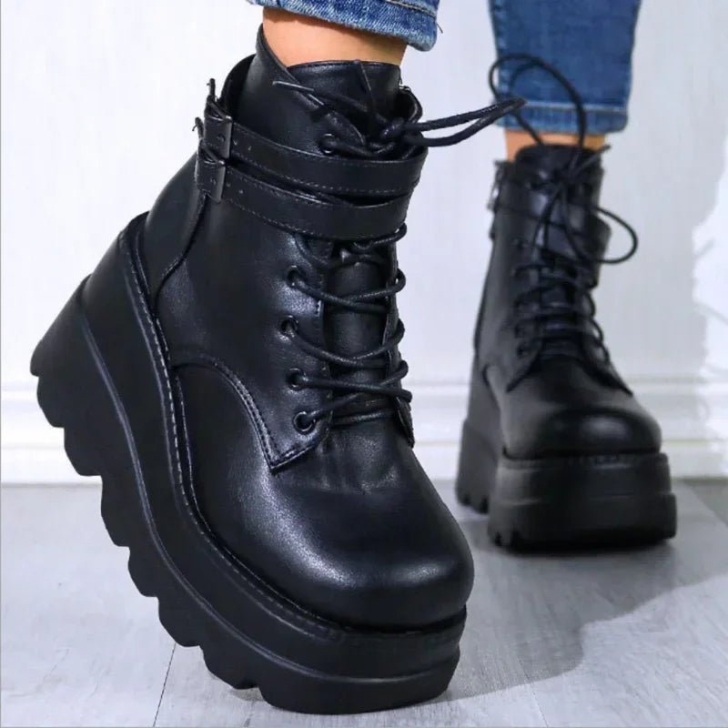 Dark Techwear Women Platform Ankle Boots - ATLAS 1 - Techwear Store