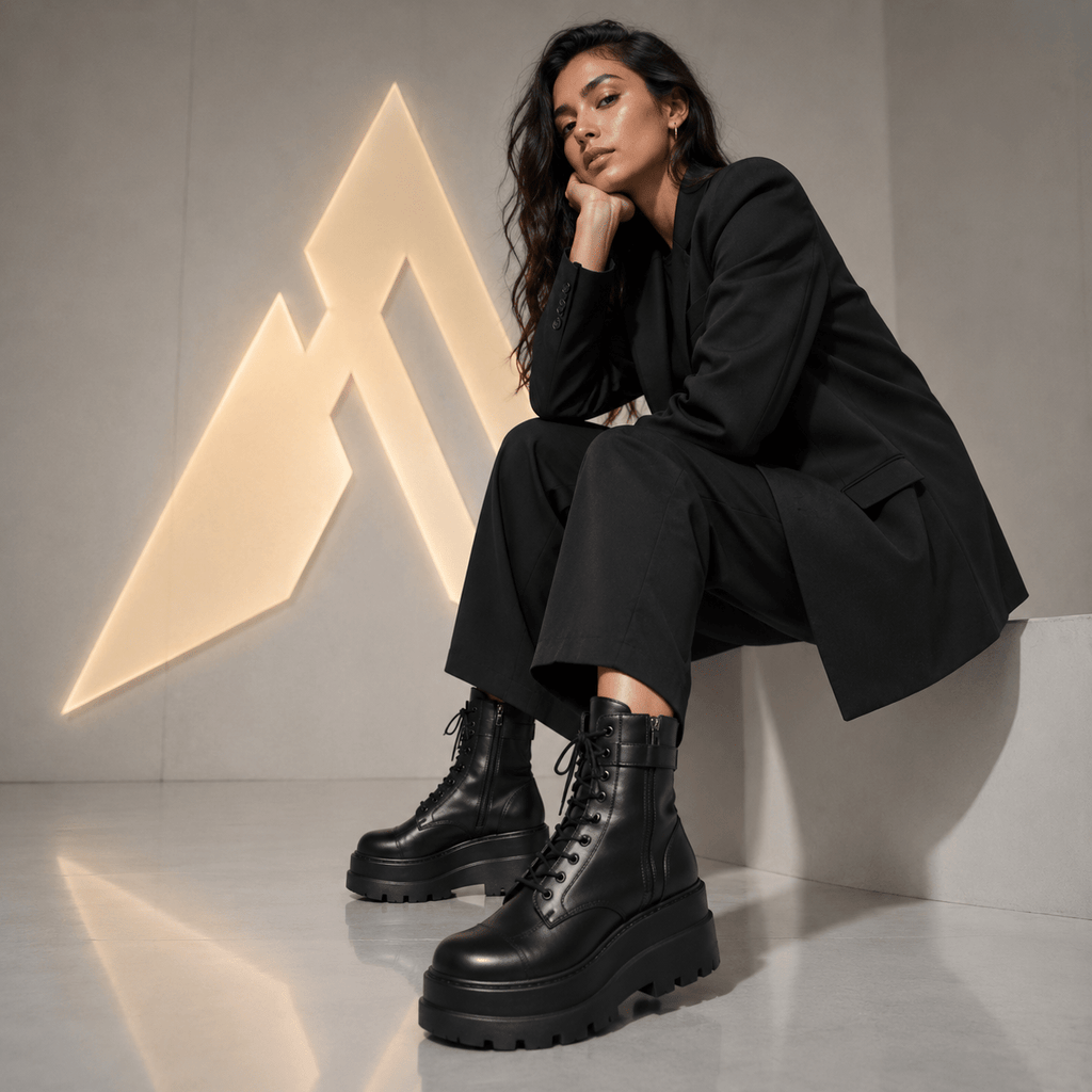 Dark Techwear Women Platform Ankle Boots - ATLAS 1 - Techwear Store