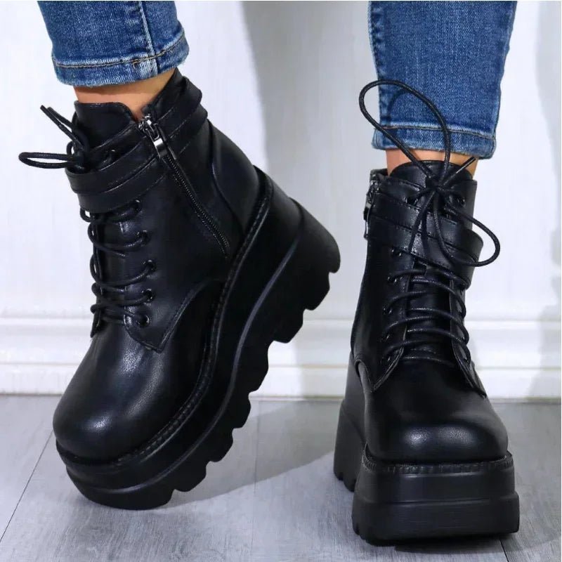 Dark Techwear Women Platform Ankle Boots - ATLAS 1 - Techwear Store