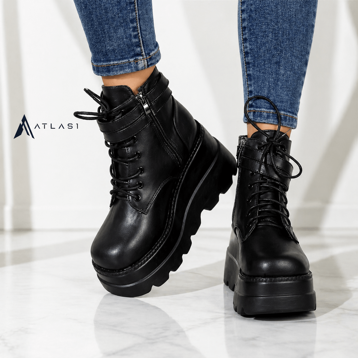 Dark Techwear Women Platform Ankle Boots - ATLAS 1 - Techwear Store