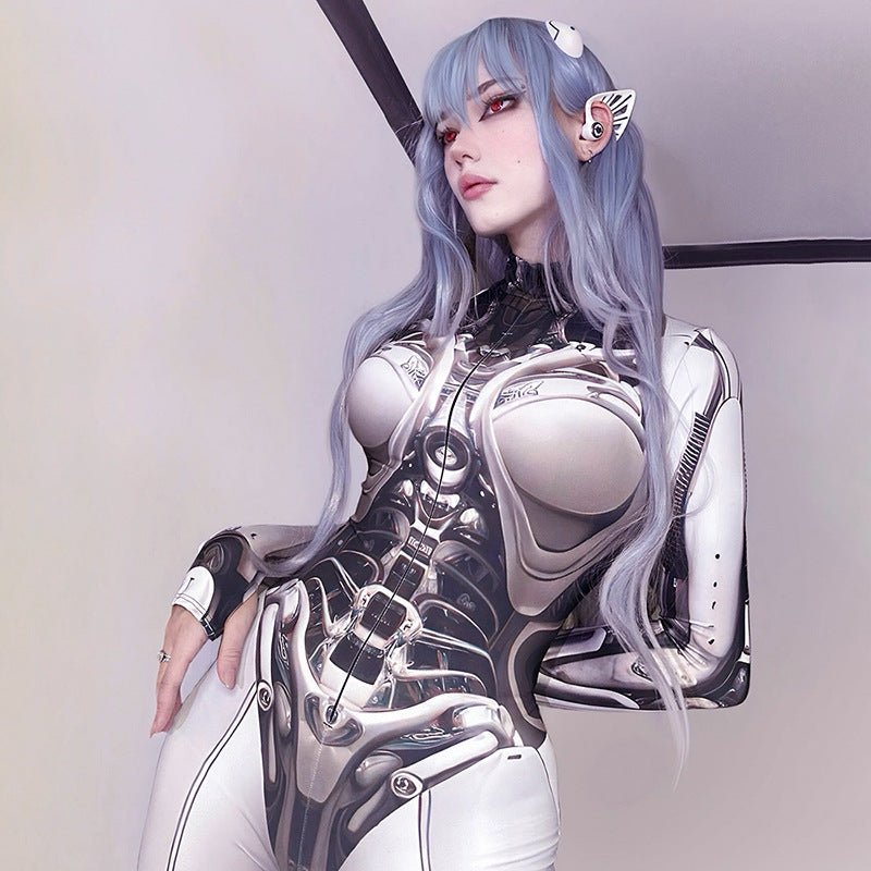Futuristic Cyberpunk Bodycon Jumpsuit — High-waist cut