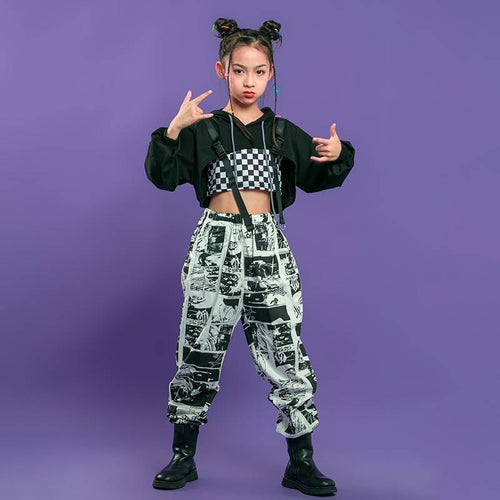 Girl's Manga Print Techwear Crop Top and Jogger Pants Set