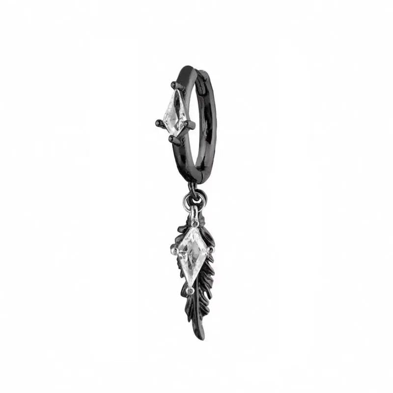 Gothic Black Feather Red Zircon Drop Earrings - ATLAS 1