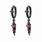 Gothic Black Feather Red Zircon Drop Earrings - ATLAS 1