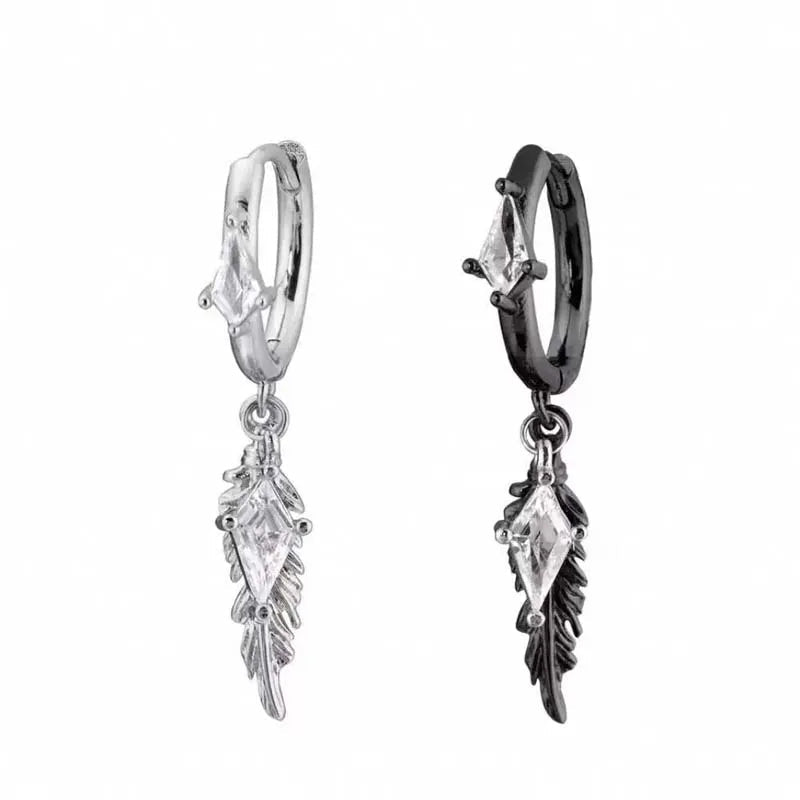 Gothic Black Feather Red Zircon Drop Earrings - ATLAS 1