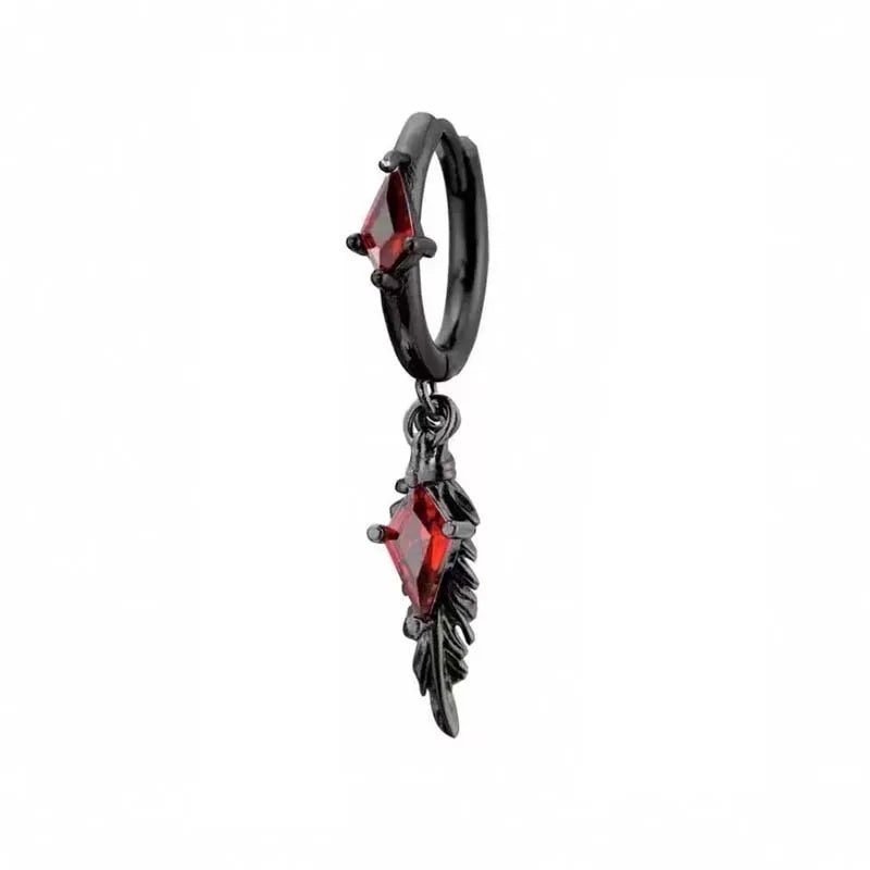 Gothic Black Feather Red Zircon Drop Earrings - ATLAS 1