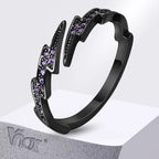 Gothic Black Lightning Purple Stone Open Ring - ATLAS 1