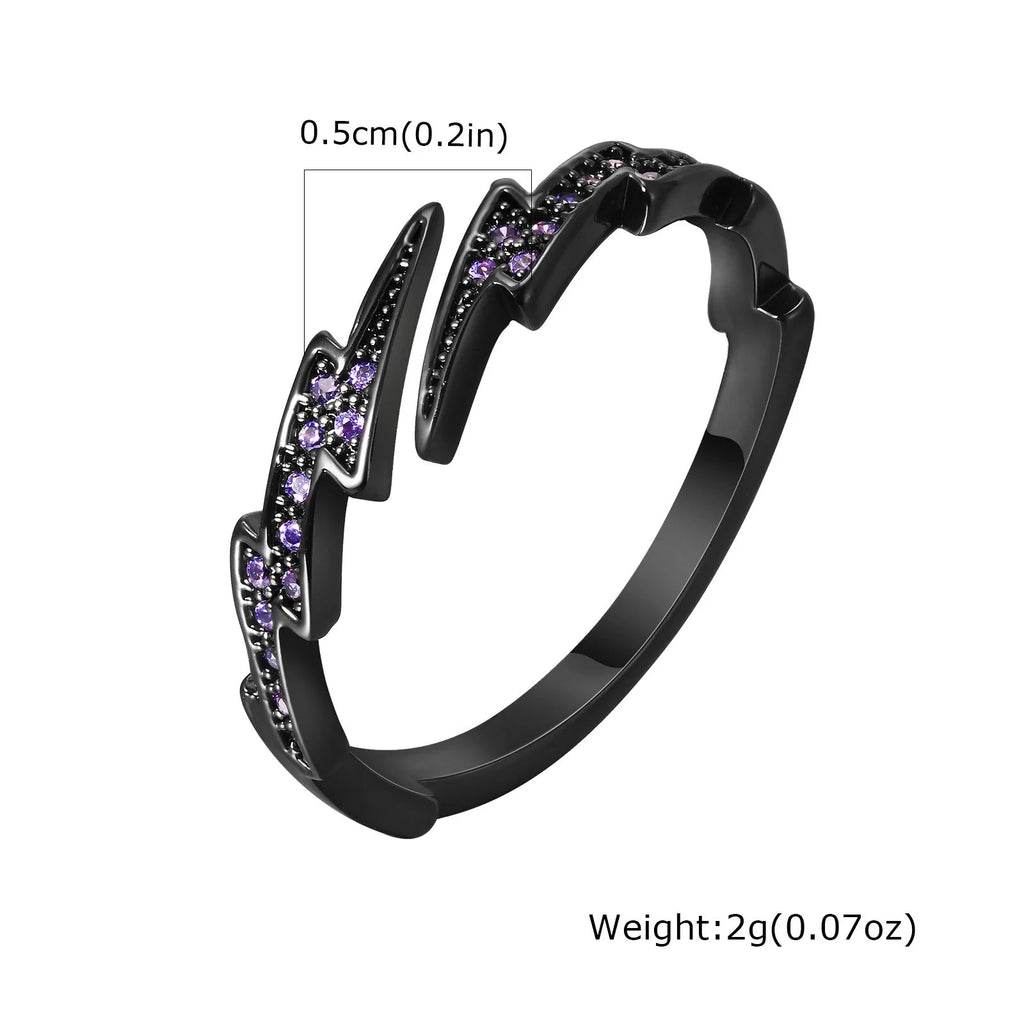 Gothic Black Lightning Purple Stone Open Ring - ATLAS 1