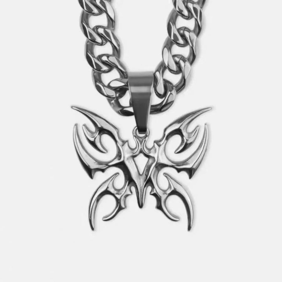 Gothic Butterfly Stainless Steel Cuban Chain Necklace — Přívěsek ohnisko