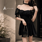 Gothic High Waist A-Line Puff Sleeve Techwear Dress - ATLAS 1