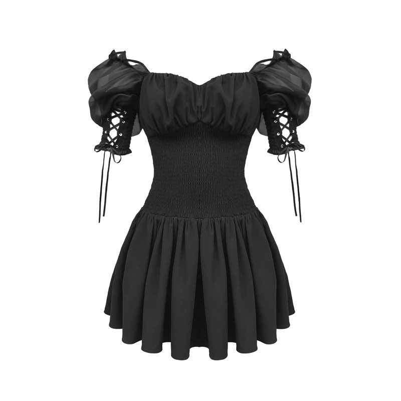 Gothic High Waist A - Line Puff Sleeve Techwear Dress - ATLAS 1