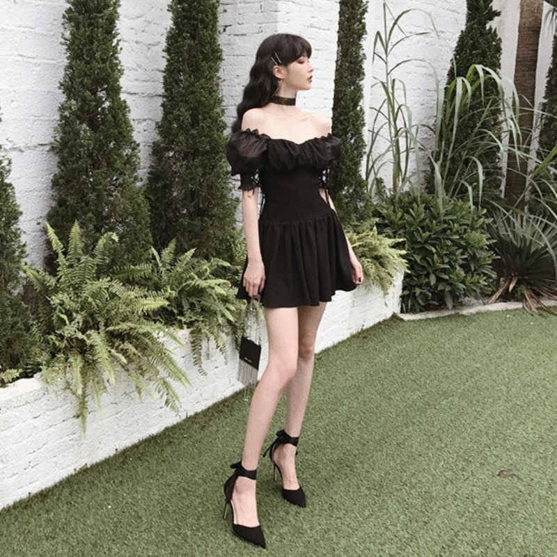 Gothic High Waist A - Line Puff Sleeve Techwear Dress - ATLAS 1