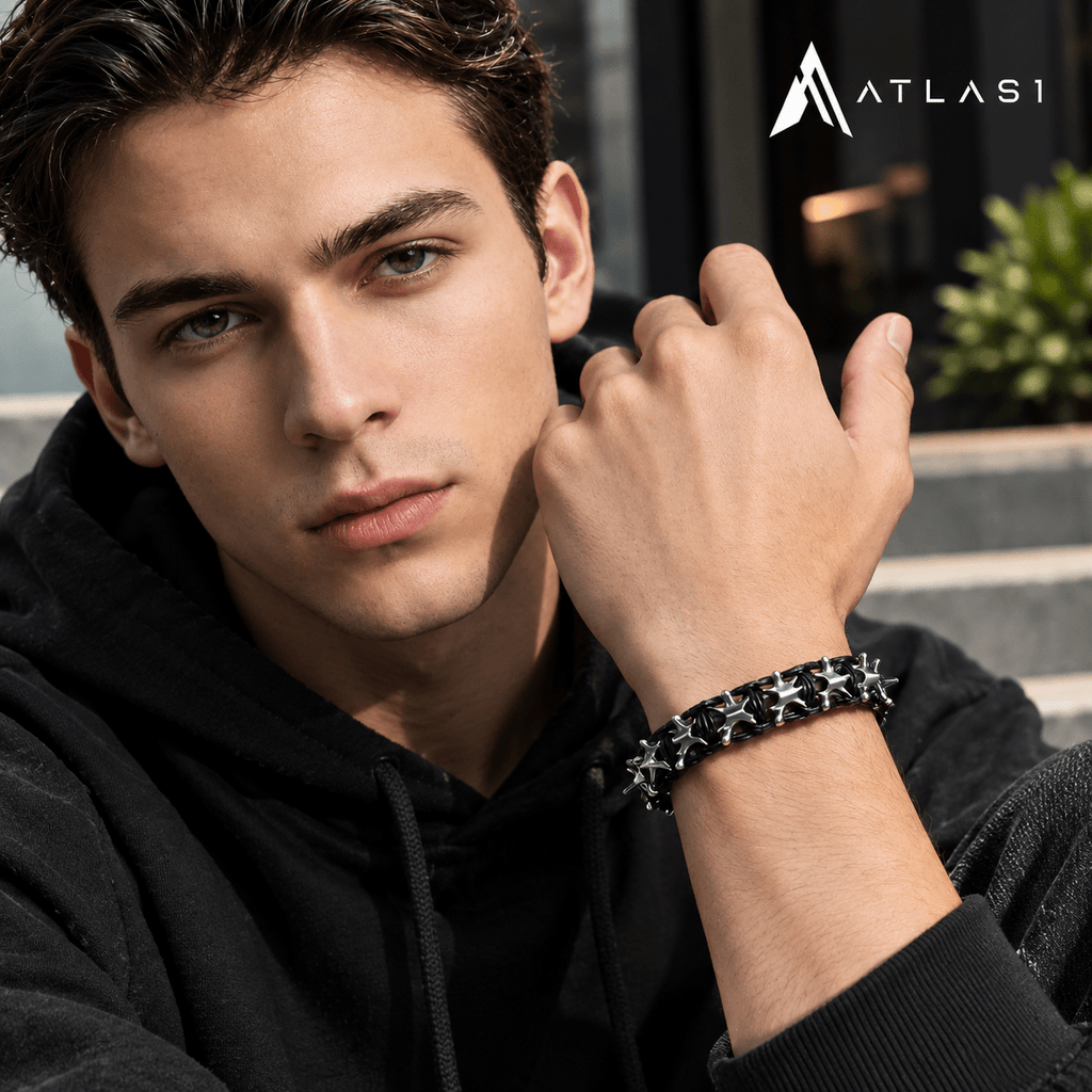 Gothic Metal Dragon Thorn Woven Rope Bracelet - ATLAS 1