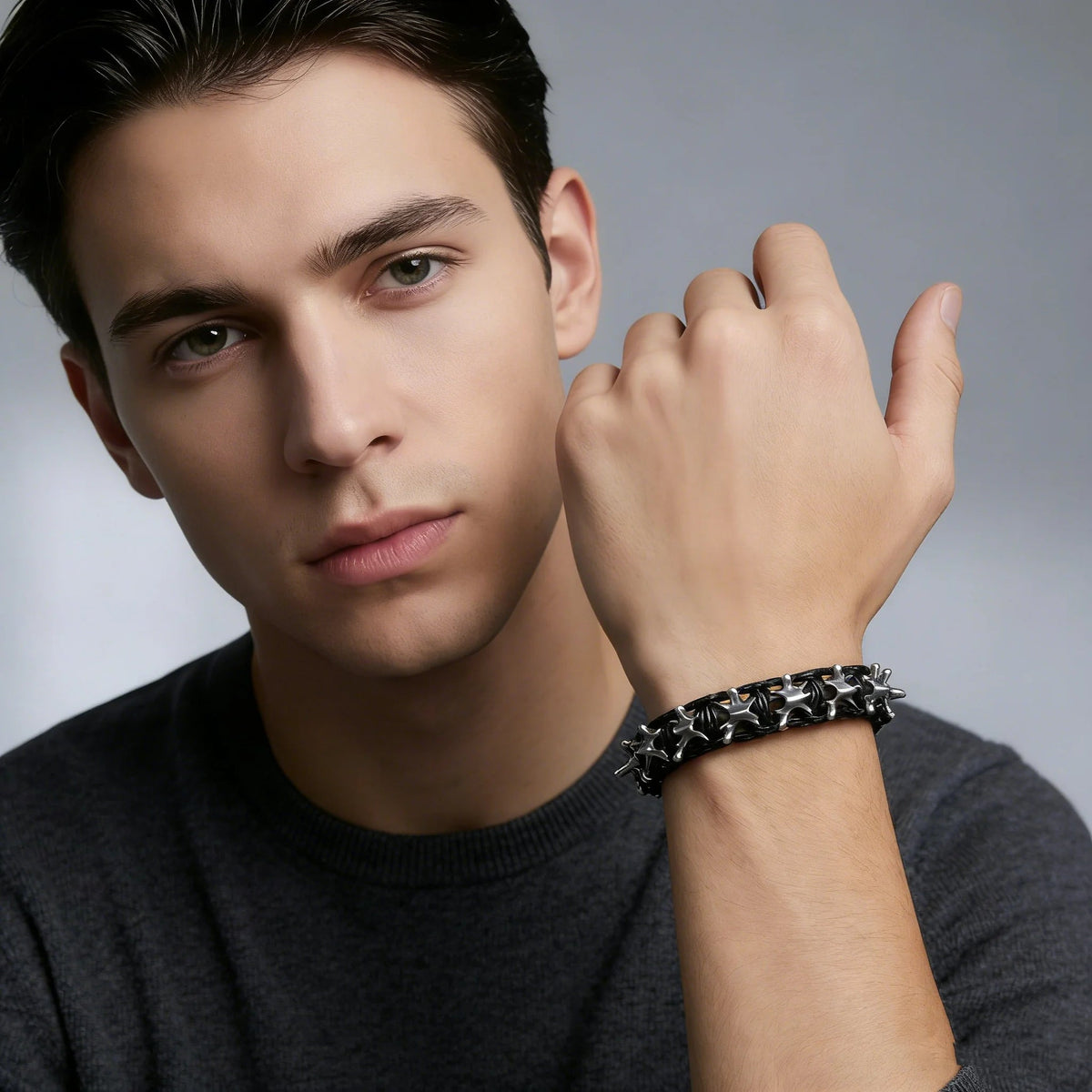 Gothic Metal Dragon Thorn Woven Rope Bracelet - ATLAS 1
