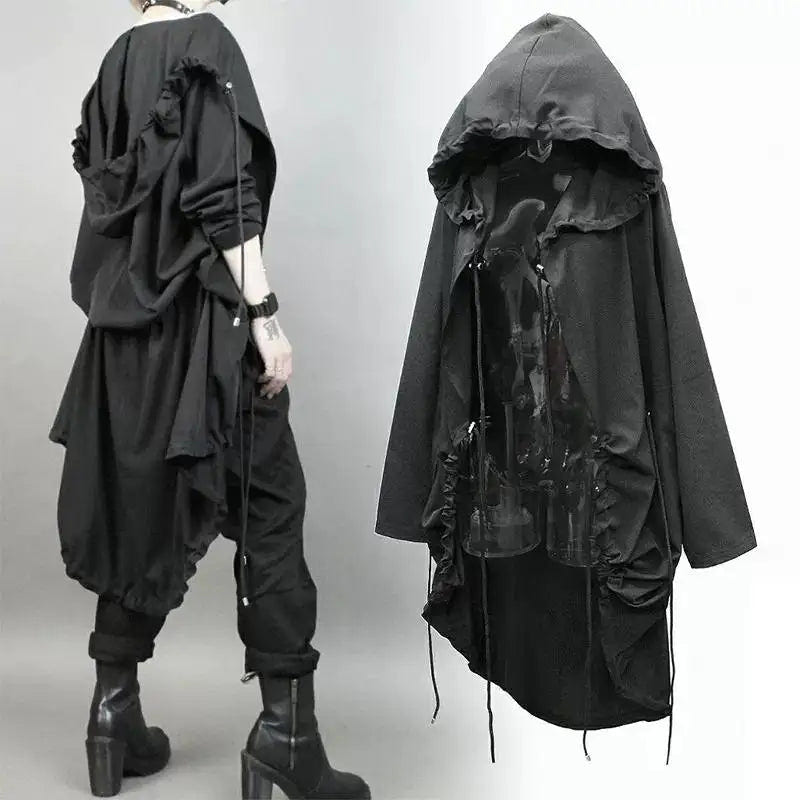 Gothic Techwear Casual Hooded Long Jacket - ATLAS 1