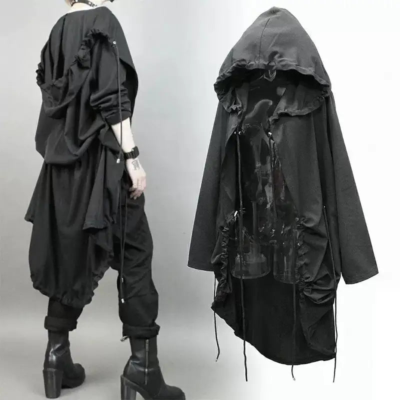 Gothic Techwear Casual Hooded Long Jacket - ATLAS 1