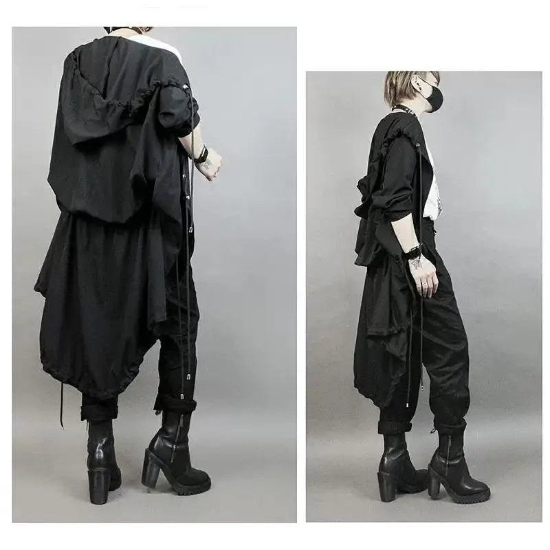 Gothic Techwear Casual Hooded Long Jacket - ATLAS 1