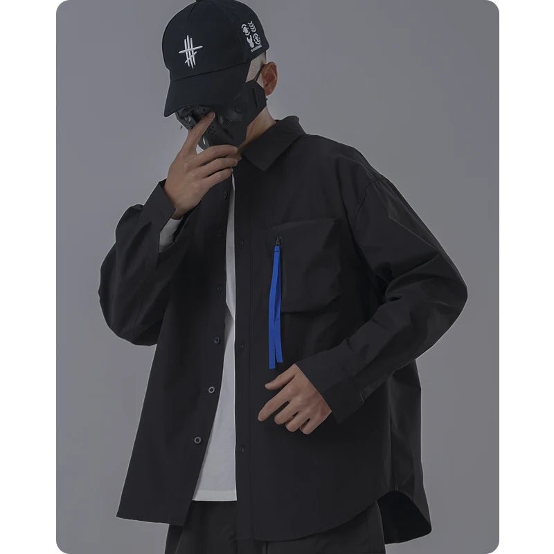 Harajuku Techwear Long Sleeve Overshirt Jacket For Men — Long-sleeve cut