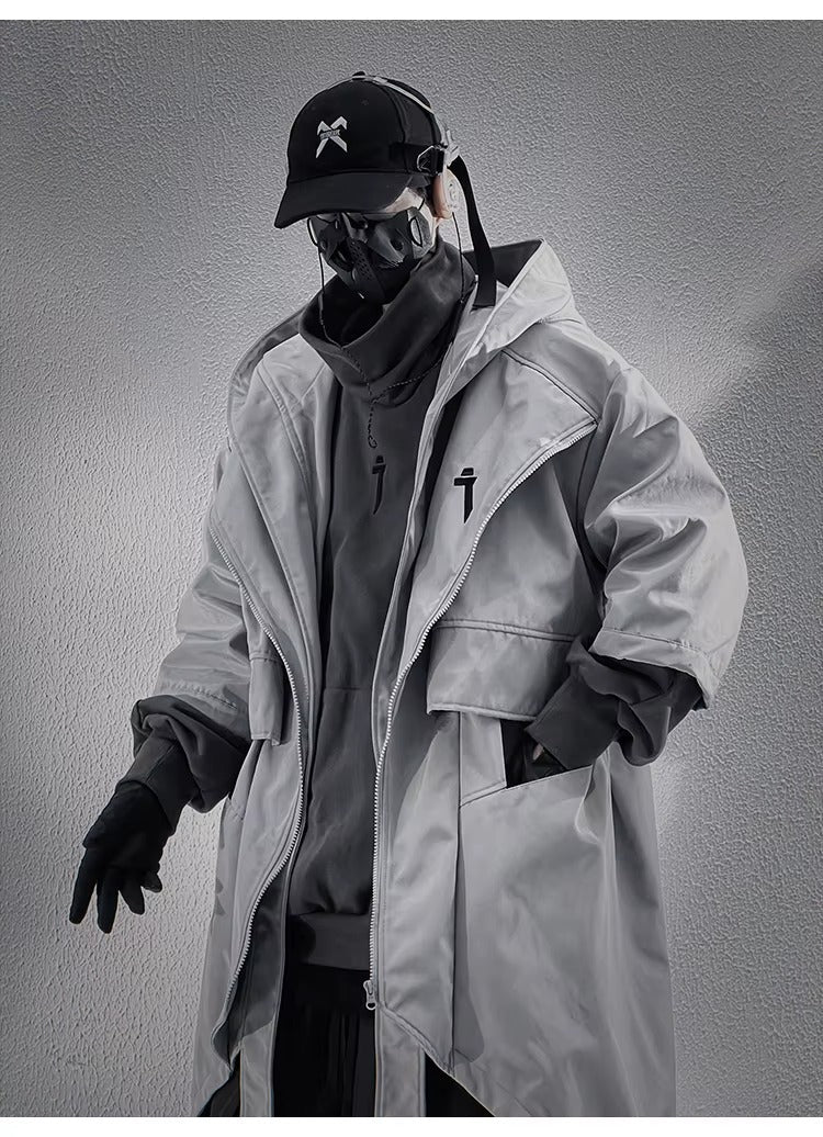 معطف Hooded Techwear Trench — هيكل خفيف الوزن للارتداء اليومي