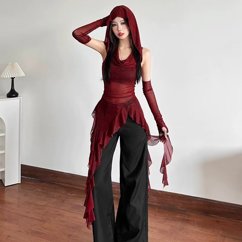 हुडेड Y2K Cyber Grunge टॉप — हुड वाला डिज़ाइन