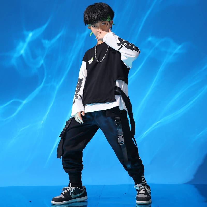 Kid's Black and White Techwear Sweatshirt and Cargo Pants Set - ATLAS 1