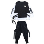 Kid's Black and White Techwear Sweatshirt and Cargo Pants Set - ATLAS 1