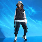 Kid's Black and White Techwear Sweatshirt and Cargo Pants Set - ATLAS 1