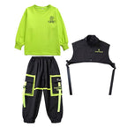 Kid's Neon Green Color Block Techwear Sweatshirt and Pants Set - ATLAS 1