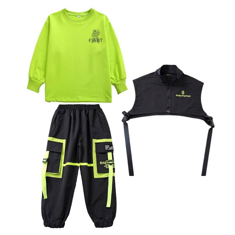 Kid's Neon Green Color Block Techwear Sweatshirt and Pants Set - ATLAS 1