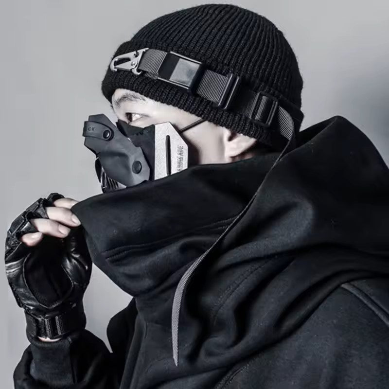 Bonnet Techwear Noir Tricoté — Texture tricotée