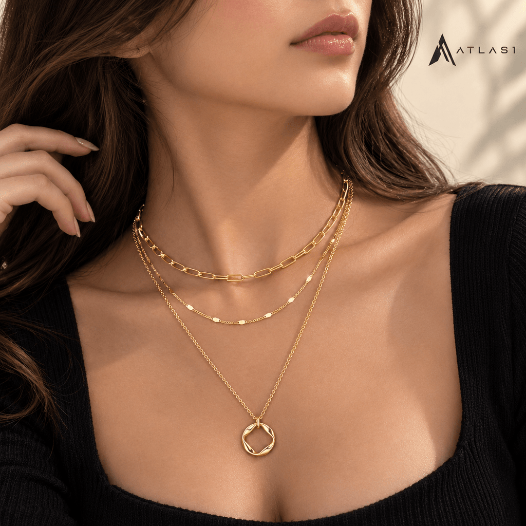 Layered Gold Plated Paperclip Chain Necklace Set - ATLAS 1