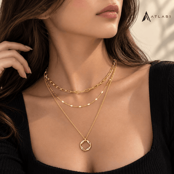 Layered Gold Plated Paperclip Chain Necklace Set