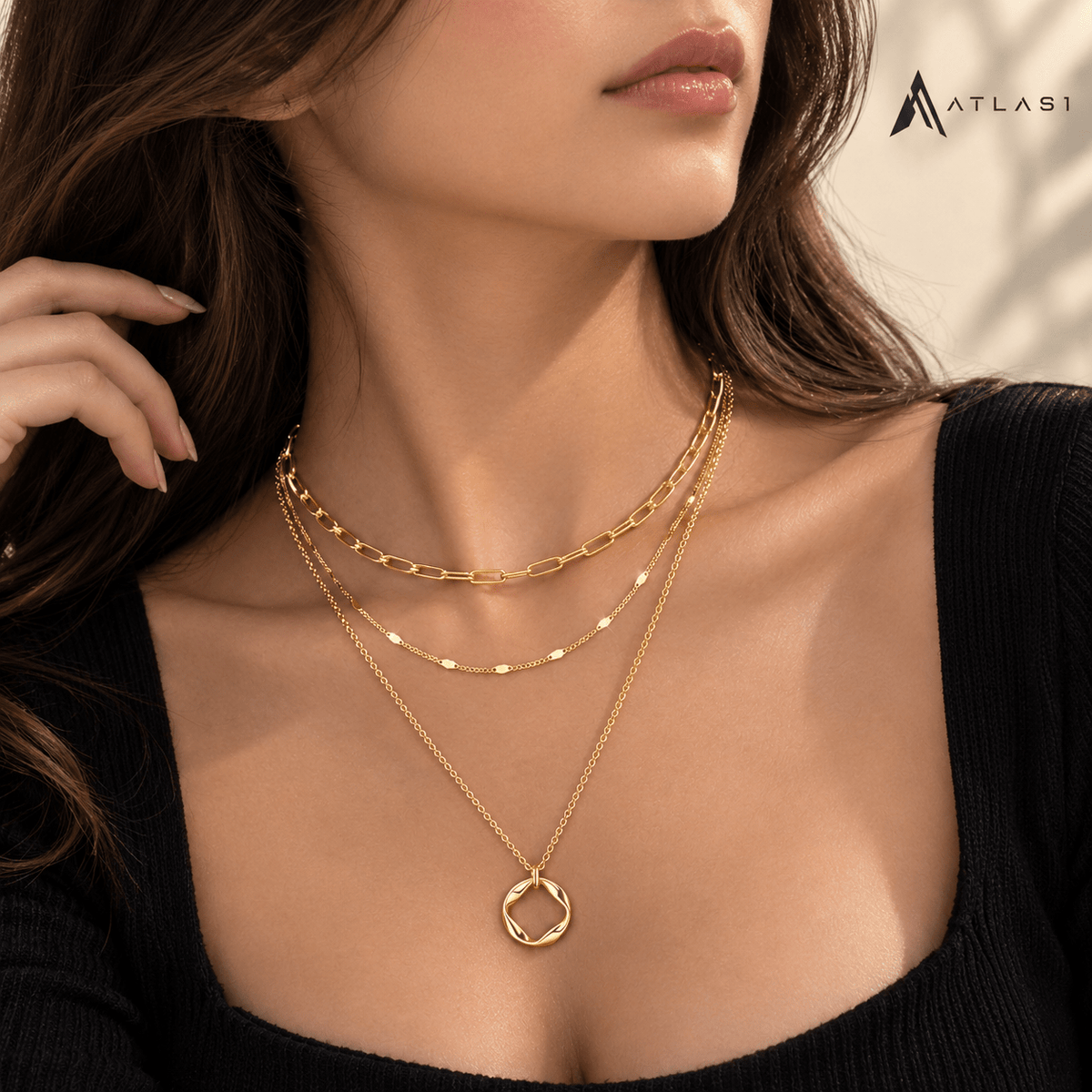 Layered Gold Plated Paperclip Chain Necklace Set - ATLAS 1