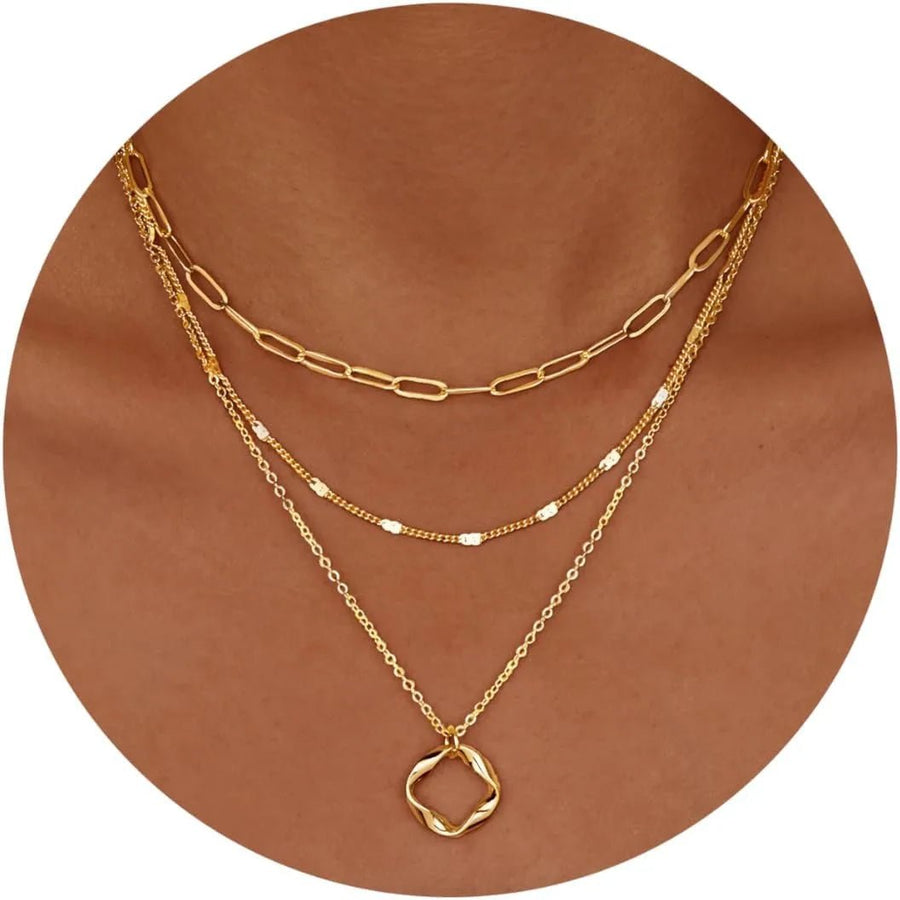 Layered Gold Plated Paperclip Chain Necklace Set — Přívěsek ohnisko