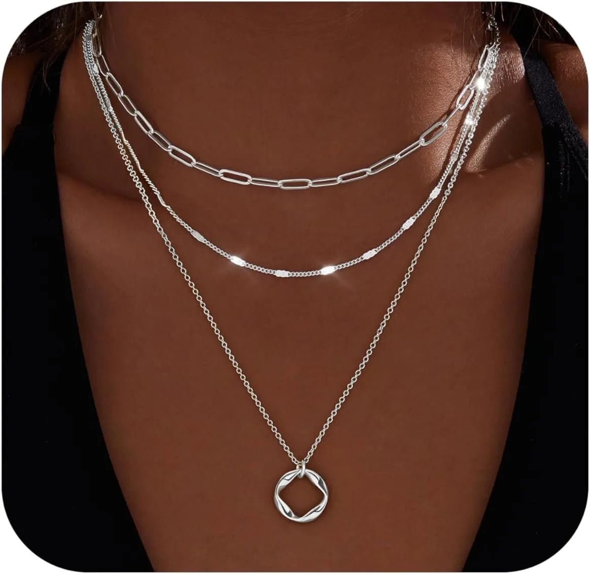 Layered Gold Plated Paperclip Chain Necklace Set - ATLAS 1